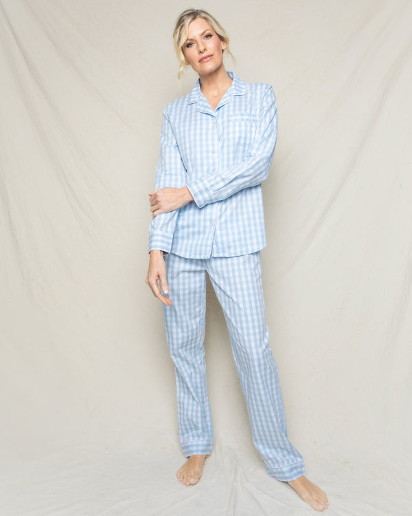 Women's Twill Pajama Set in Light Blue Gingham
