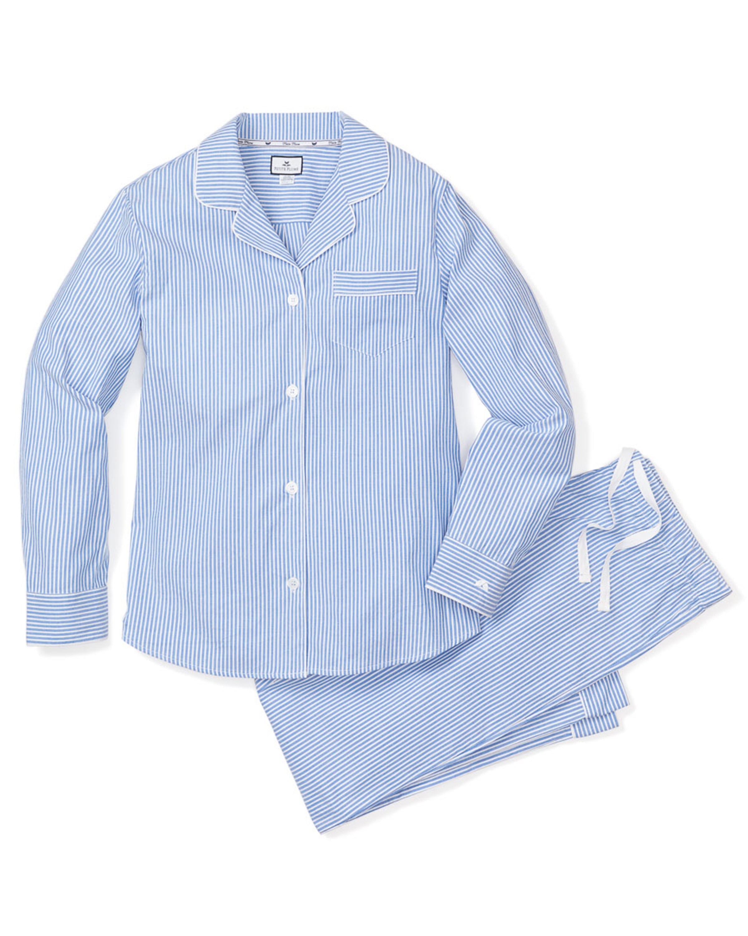 Women's Twill Pajama Set in French Blue Stripes in French Blue Stripes#Color_French Blue Stripes