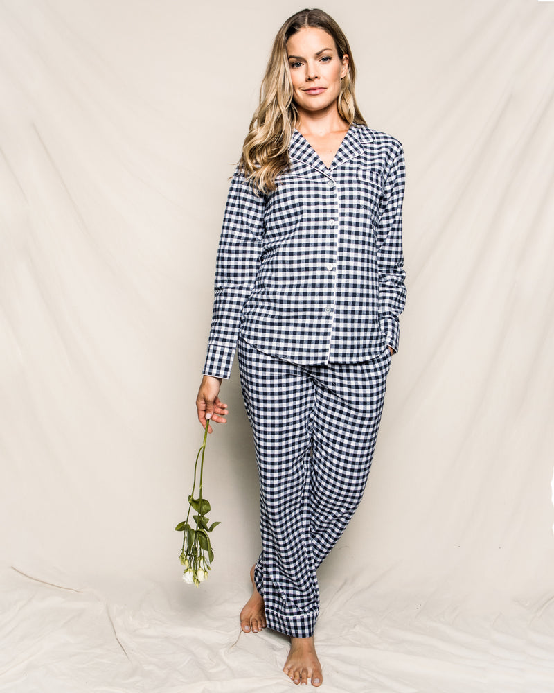 Women's Flannel Pajama Set in Navy Gingham – Petite Plume