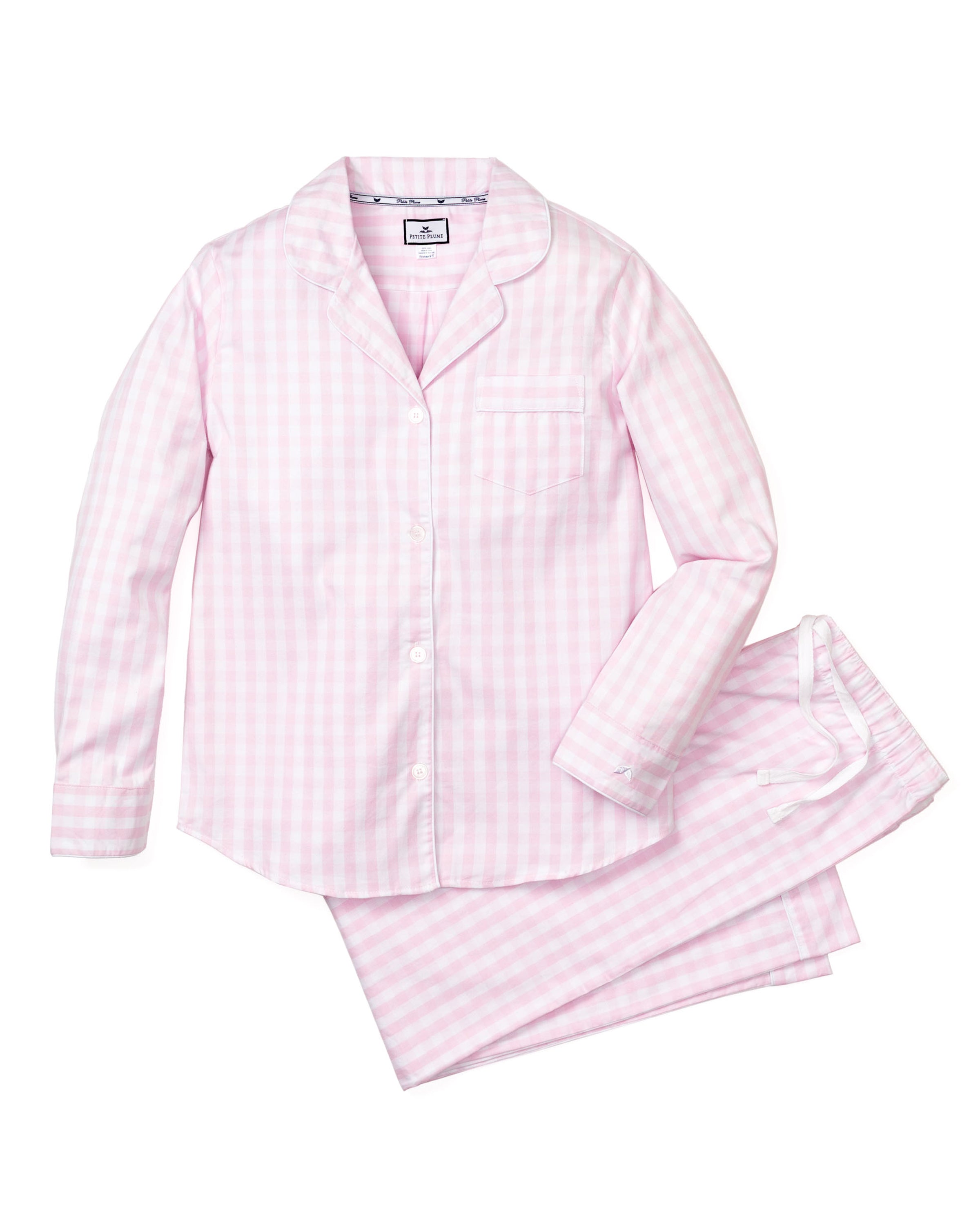 Women's Twill Pajama Set in Pink Gingham