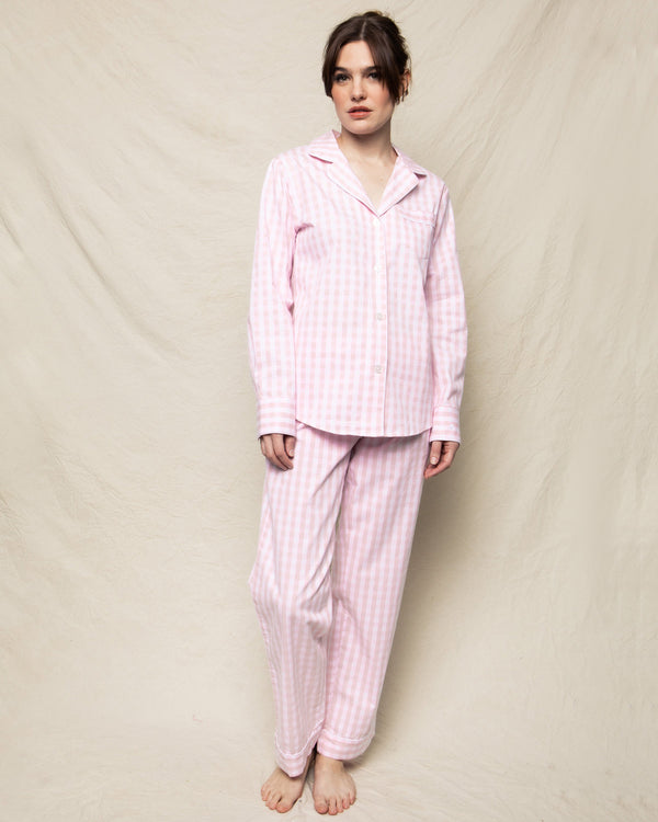 Women's Twill Pajama Set in Pink Gingham