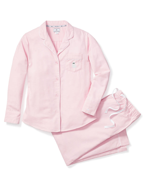 Halloween Limited Edition - Women's Pink Flannel Pajama Sets with Ghost Embroidery