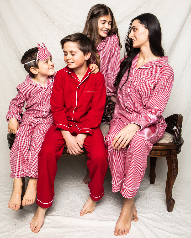 Women's Flannel Pajama Set in Red Mini Gingham
