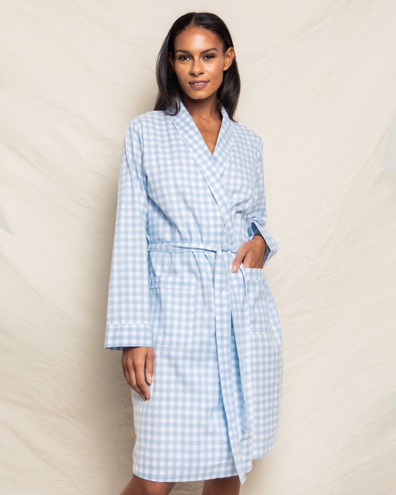 Women's Twill Robe in Light Blue Gingham