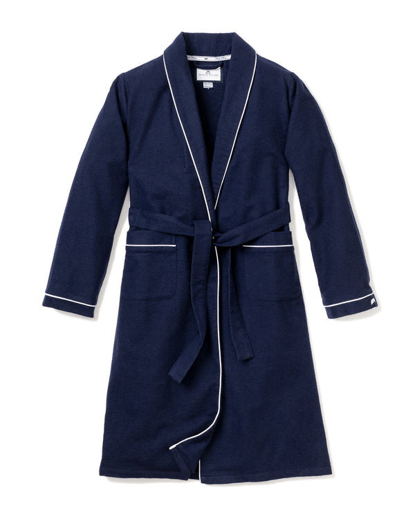 Women's Flannel Robe in Navy with White Piping