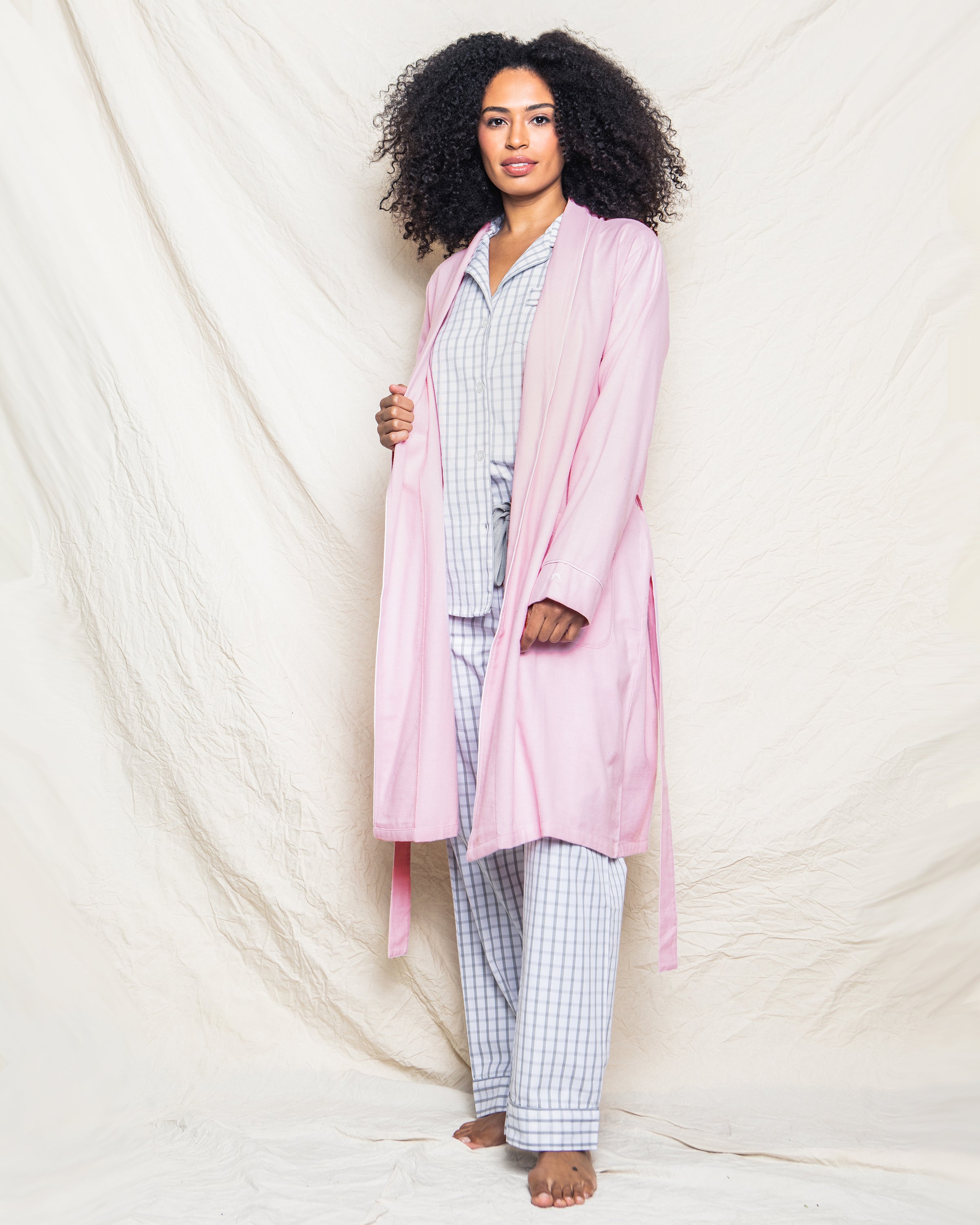 Women's Flannel Robe in Pink Petite Plume