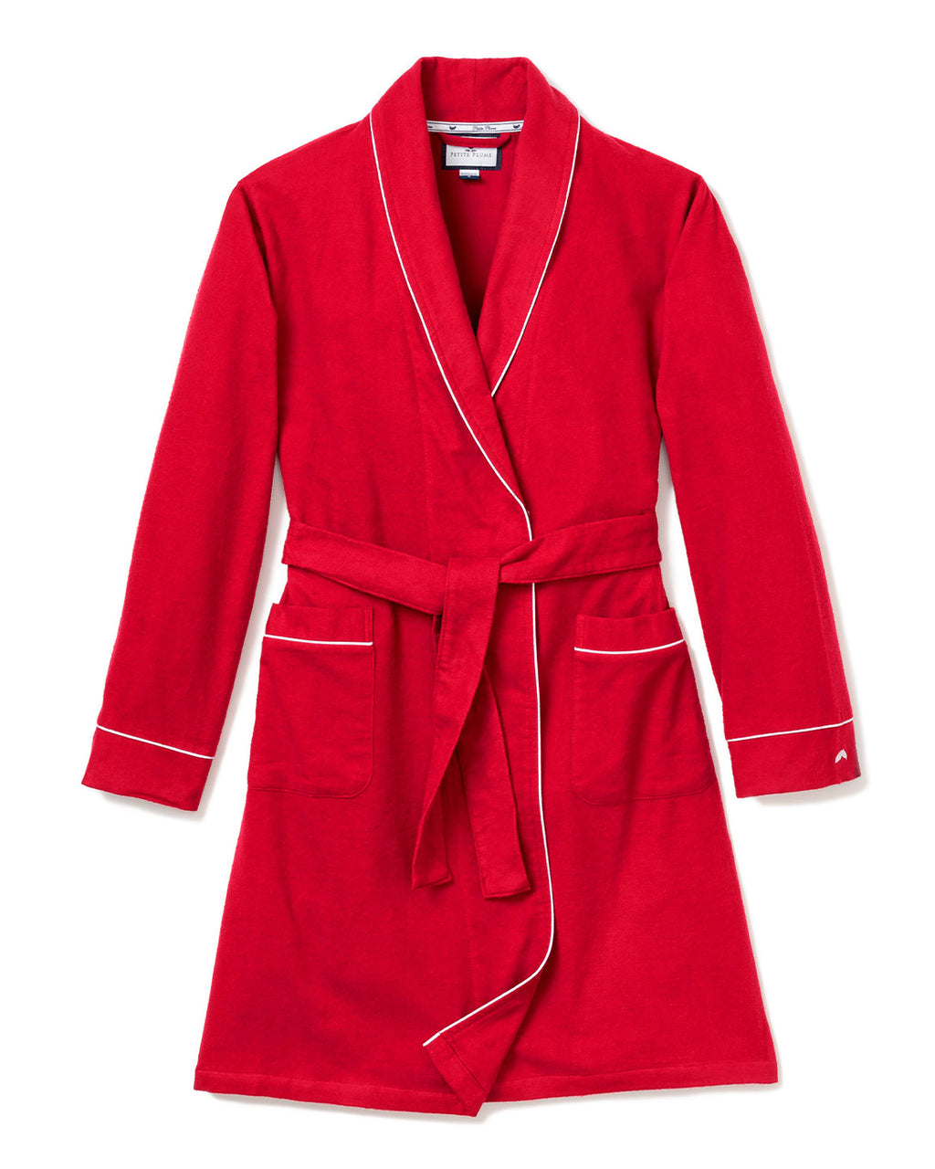 Women's Red Flannel Robe with White Piping Petite Plume