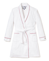 Women's White Flannel Robe with Red Piping