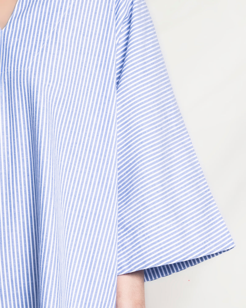Women's French Blue Seersucker Short Caftan