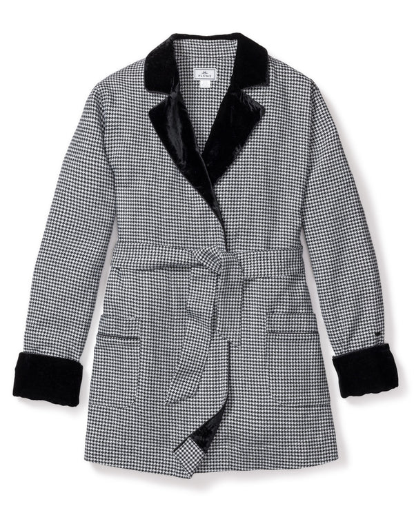 Women's Flannel Car Coat with Velvet Trim in West End Houndstooth