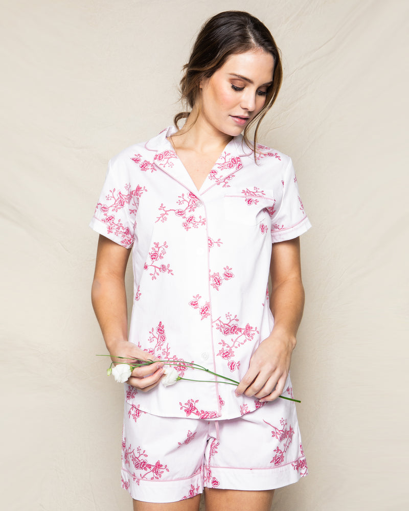 Women's Twill Pajama Short Set in English Rose Floral