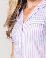 Women's Lavender French Ticking Short Sleeve Short Set