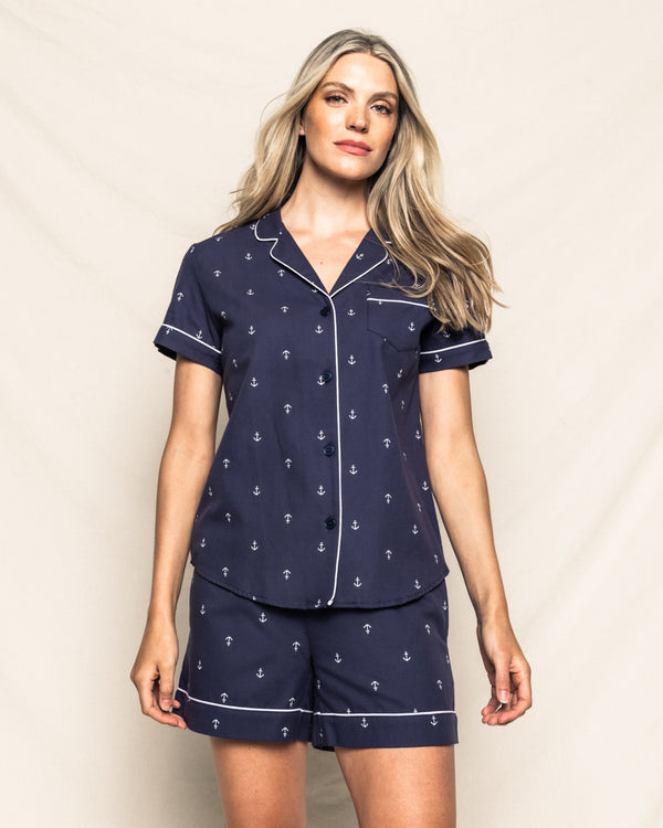 Women's Twill Pajama Short Sleeve Short Set in Portsmouth Anchors