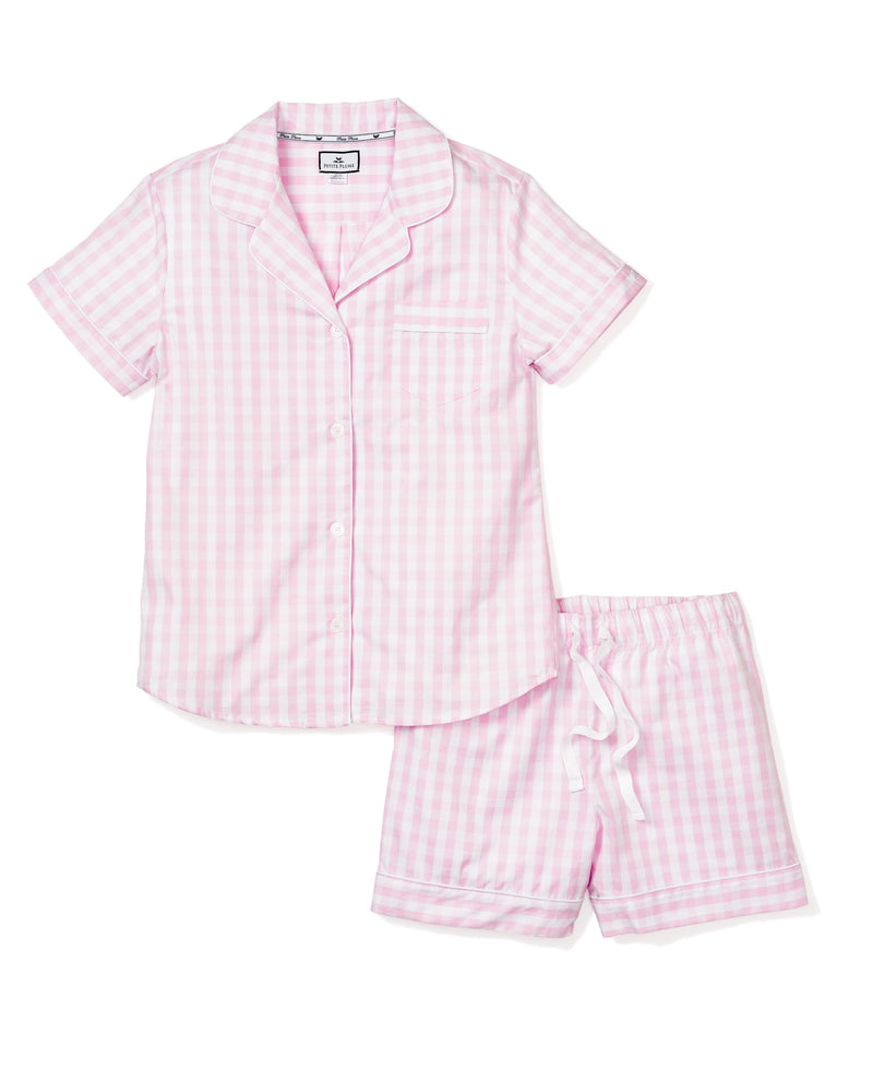 Women's Twill Pajama Short Set in Pink Gingham