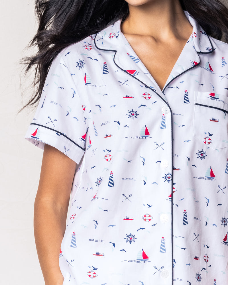 Women's Twill Pajama Short Sleeve Short Set in Sail Away