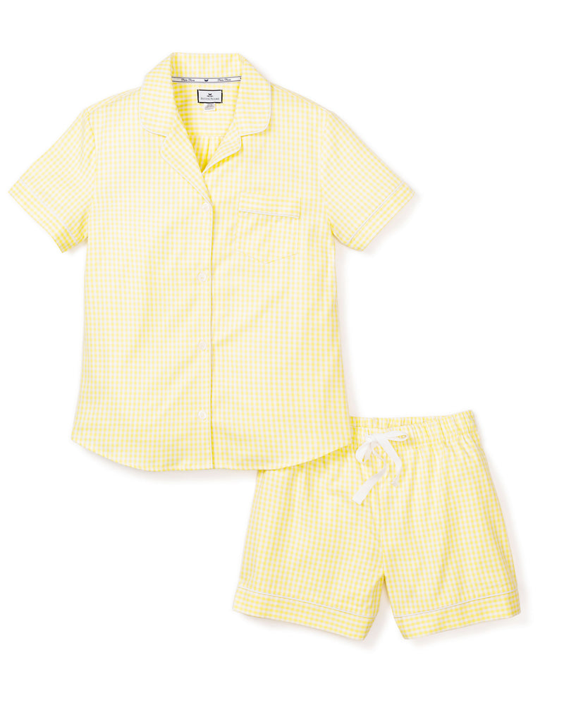 Women's Twill Pajama Short Set in Yellow Gingham