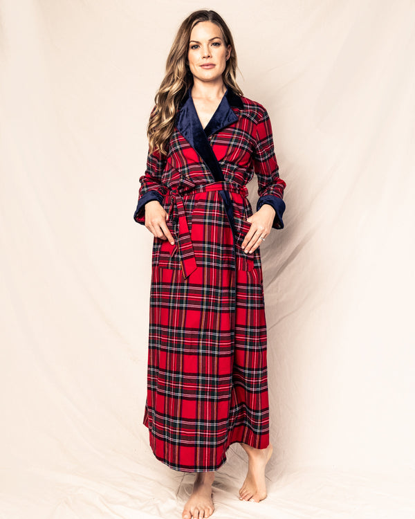 Women's Imperial Tartan Long Robe with Velvet Trim