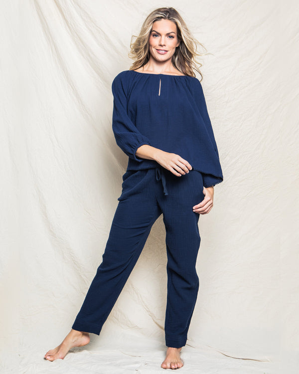 Women's Navy Gauze Willow Scoopneck Top