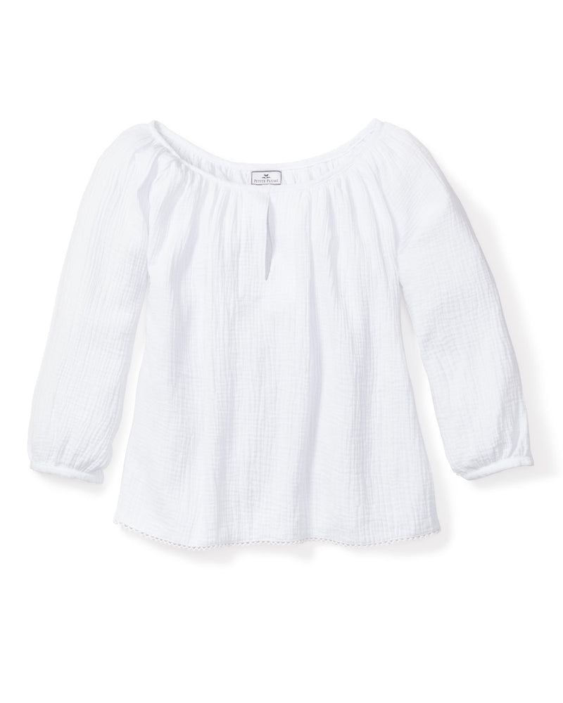 Women's White Gauze Willow Scoopneck Top