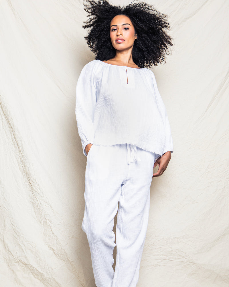 Women's White Gauze Willow Scoopneck Top