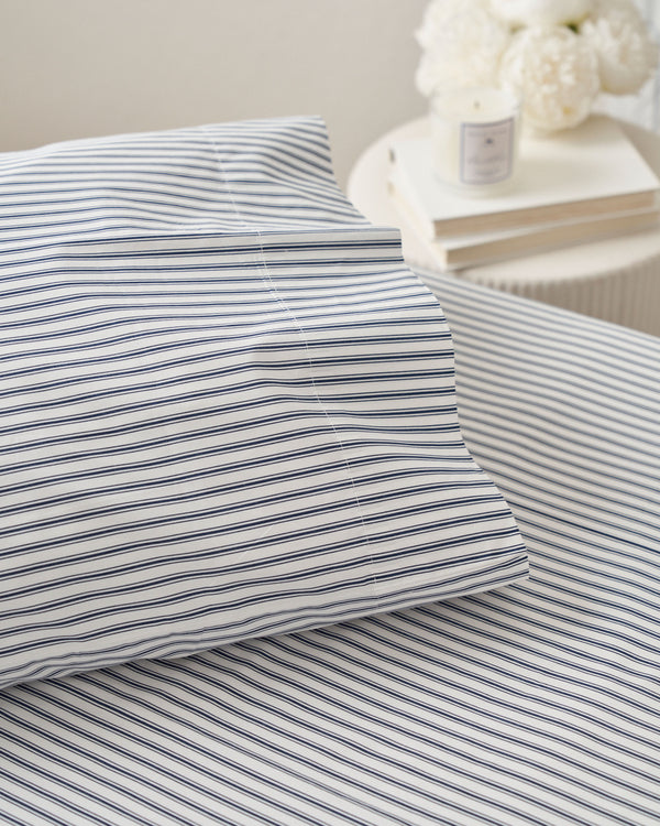 Luxe Premium Cotton Navy French Ticking Bed Sheets