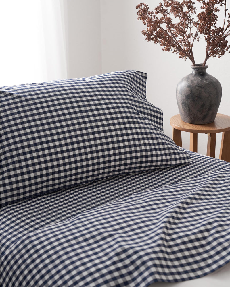 Luxe Premium Cotton Navy Gingham Bed Sheets – Petite Plume