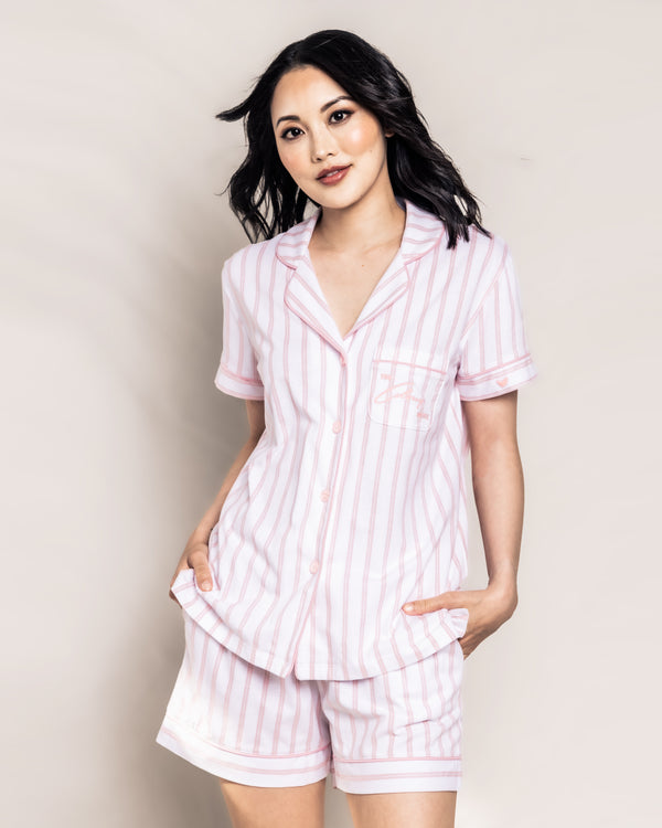 Colony Hotel x Petite Women's Plume Pima Pajama Short Set in Pink Stripe