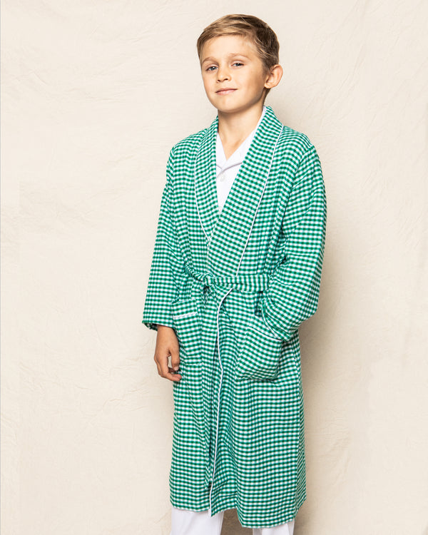 Kid's Flannel Robe in Green Gingham