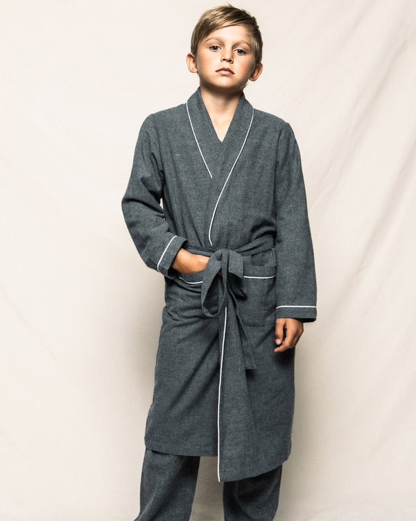 Kid's Flannel Robe in Grey