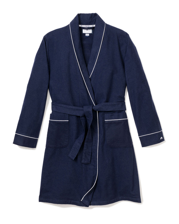 Kid's Flannel Robe in Navy with White Piping