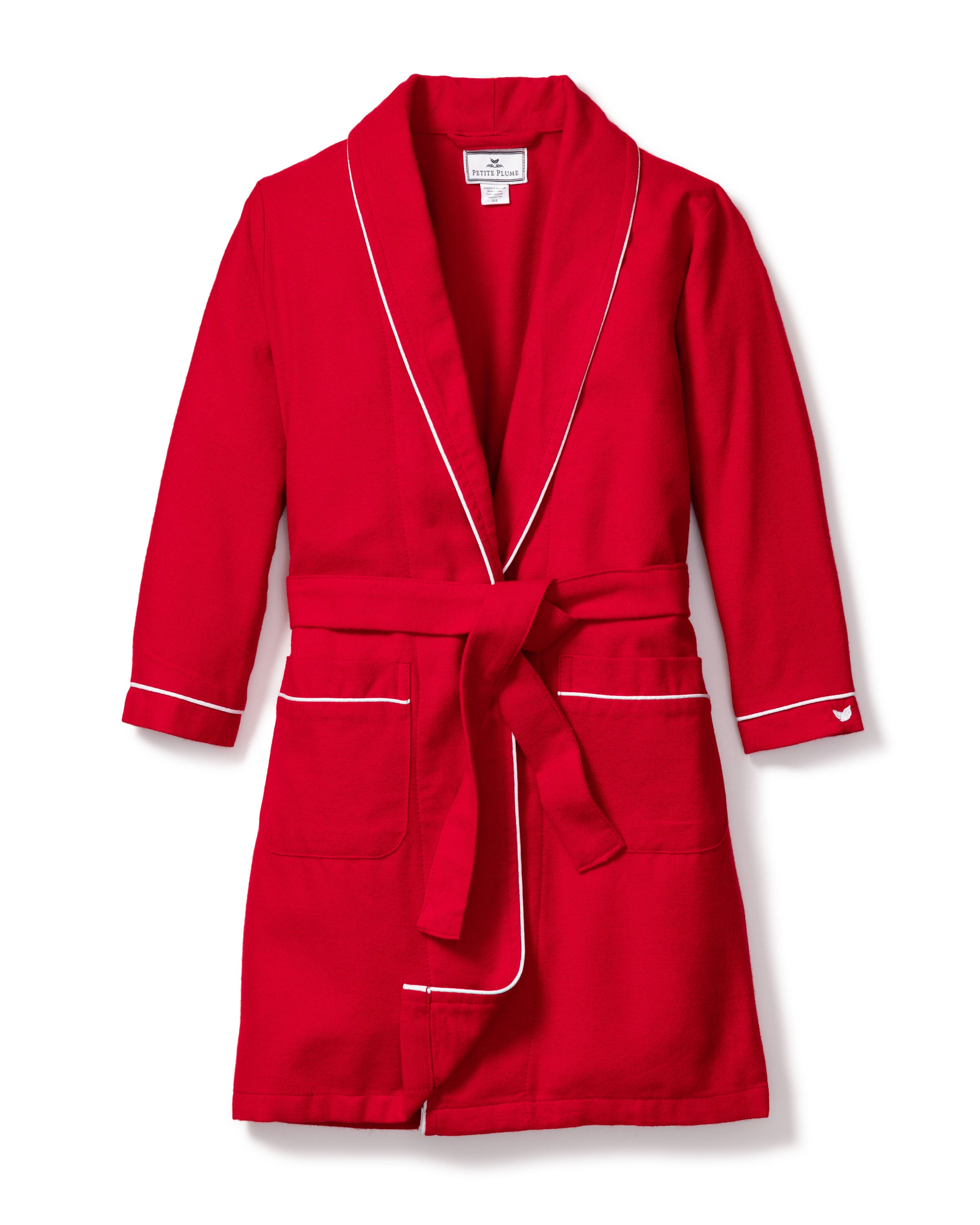 Kid's Flannel Robe in Red with White Piping