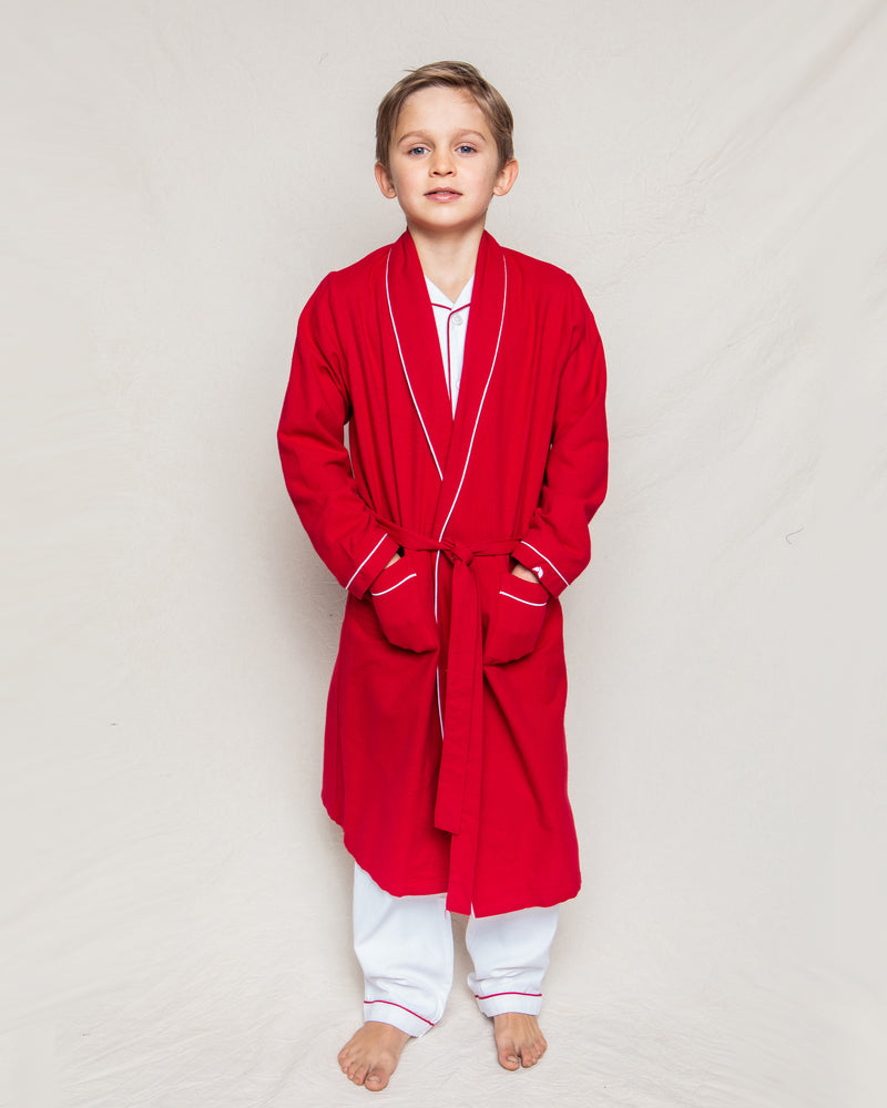 Children's Red Flannel Robe with White Piping
