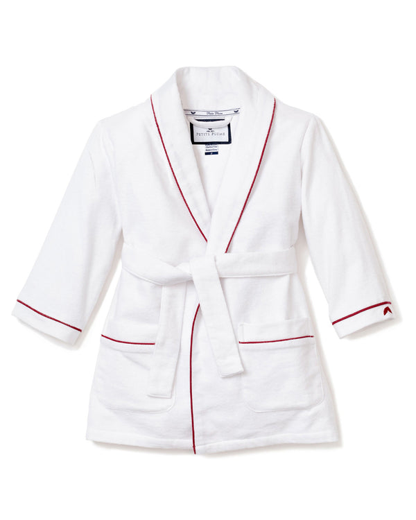 Children's White Flannel Robe with Red Piping