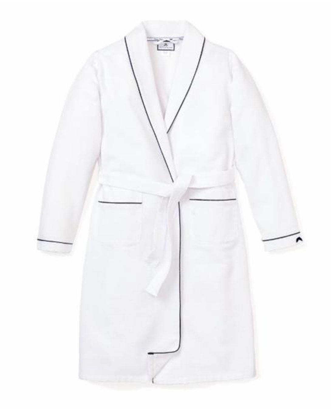 Kid's Flannel Robe in White with Navy Piping