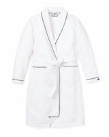 Children's White Flannel Robe with Navy Piping