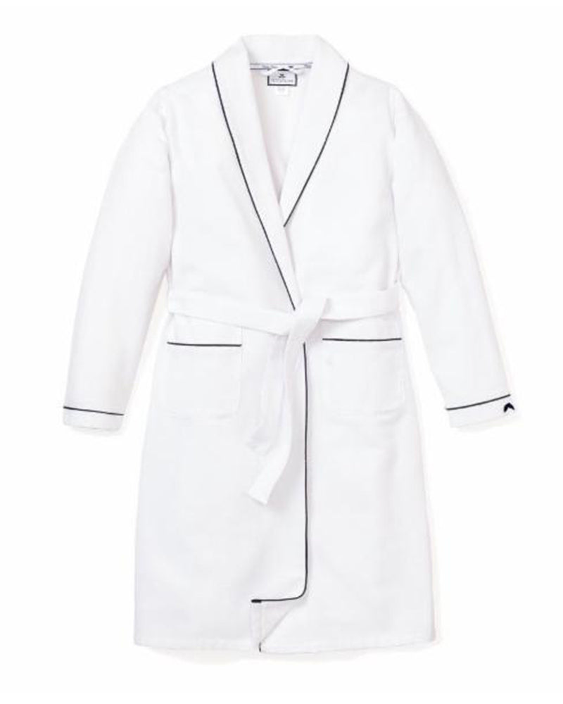 Children's White Flannel Robe with Navy Piping – Petite Plume