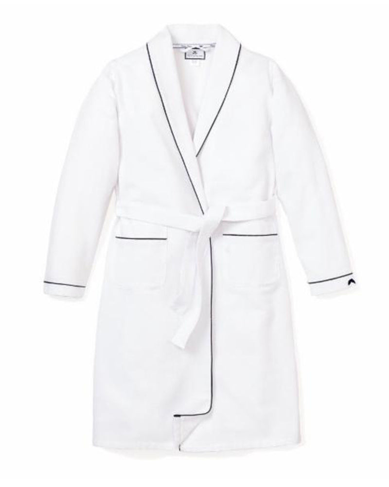 Children's White Flannel Robe with Navy Piping