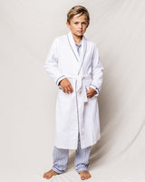 Children's White Flannel Robe with Navy Piping
