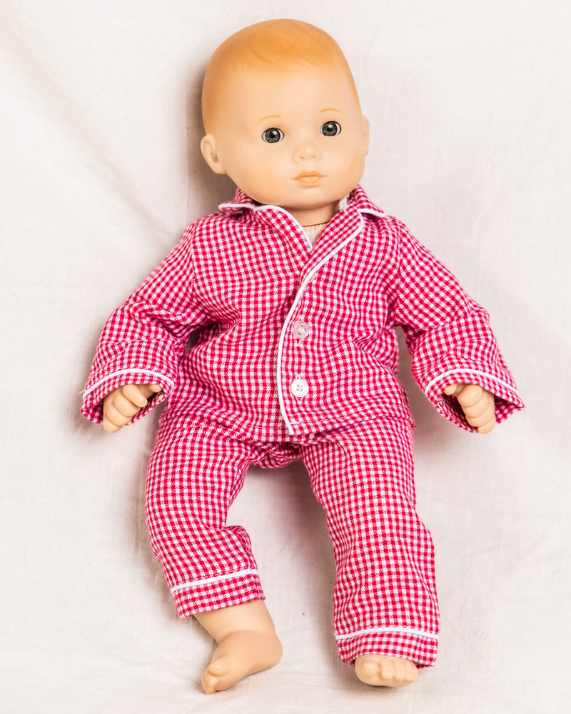 Doll Pajamas in Red Mini-Gingham