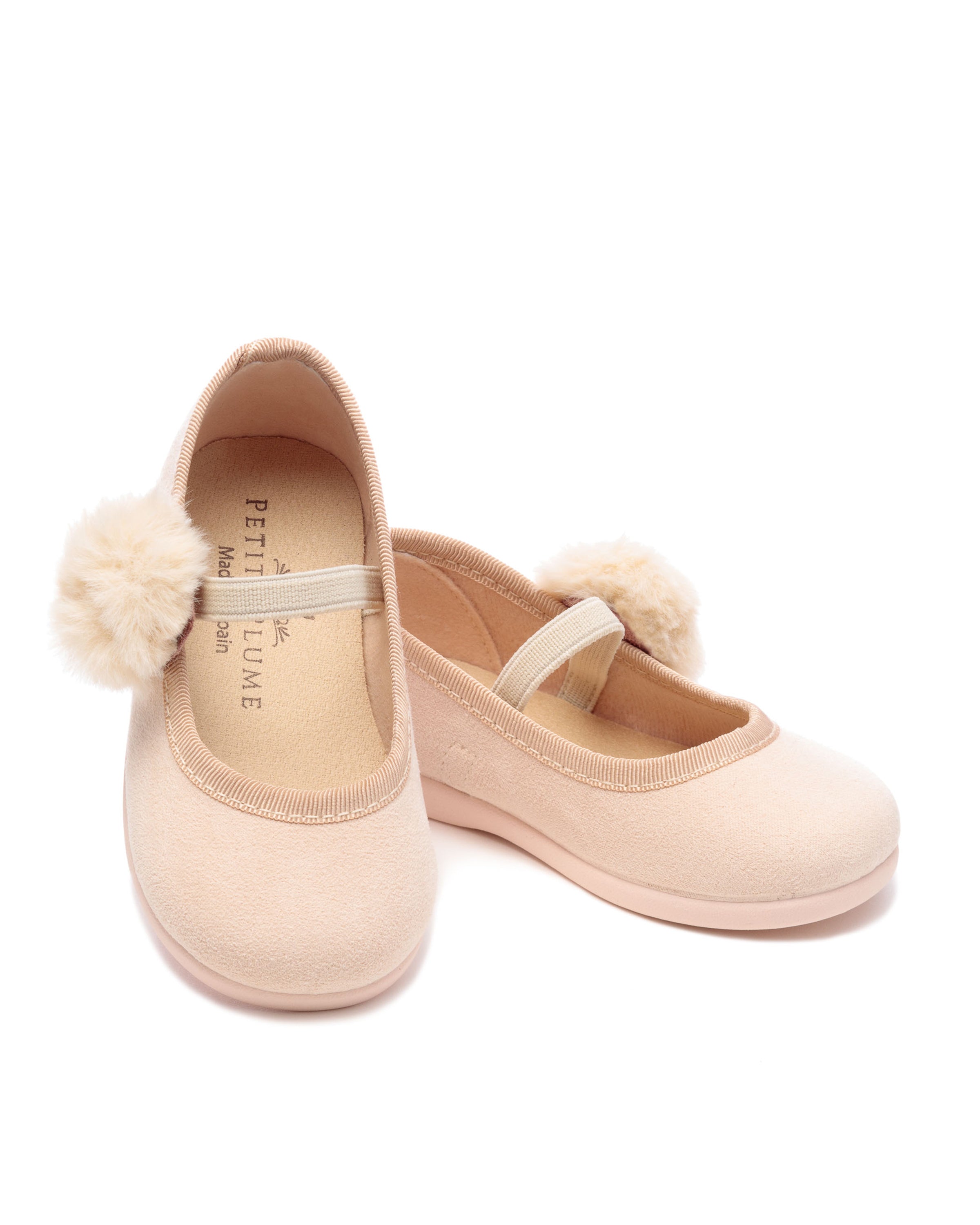 Kid's Delphine Slipper in Peach Suede with a Festive Pom