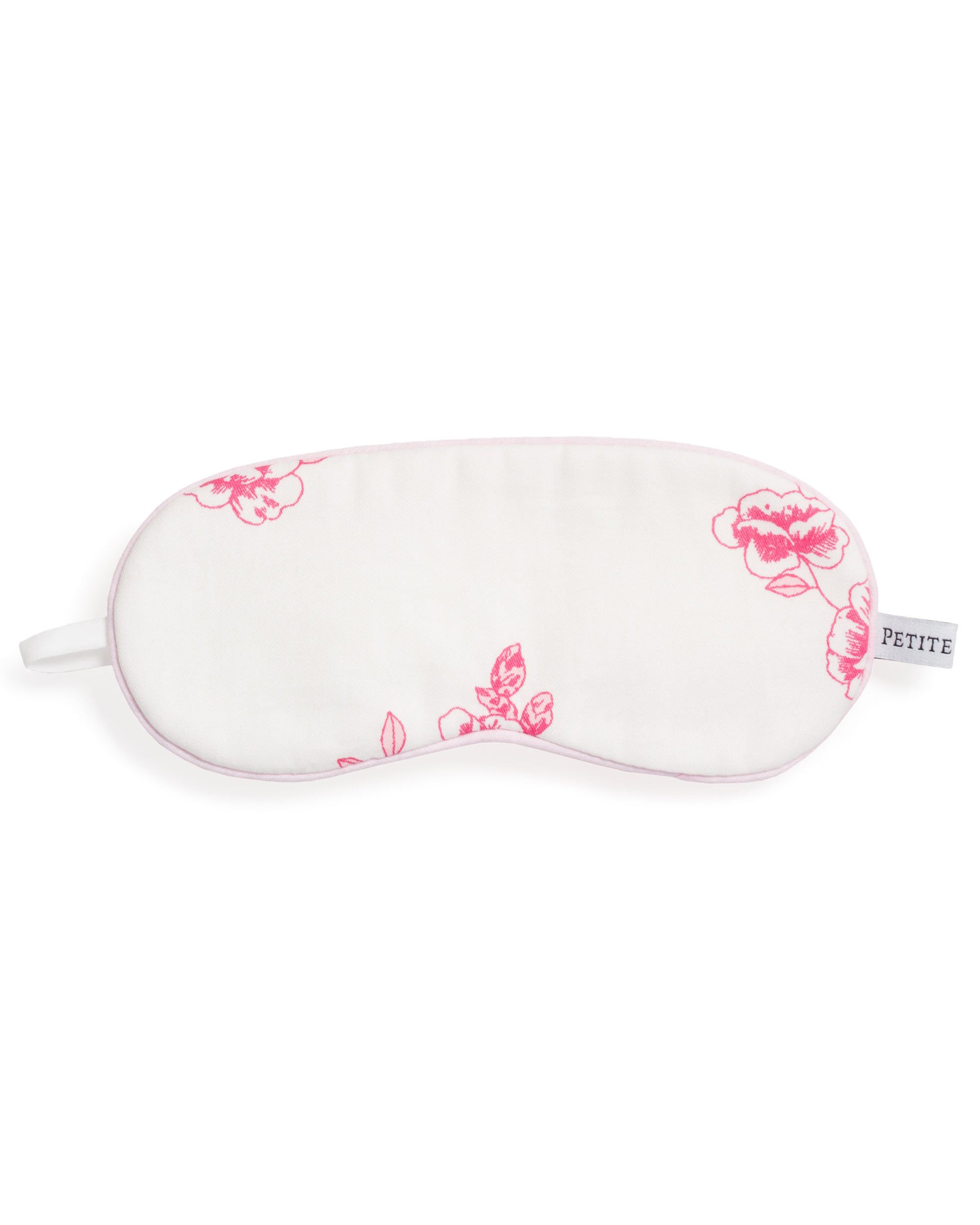 The Kids Sleep Mask in English Rose Floral by Petite Plume, featuring a white background and pink floral pattern, is perfect for memorable moments. Enhance the charm with matching eye masks for a coordinated look.
