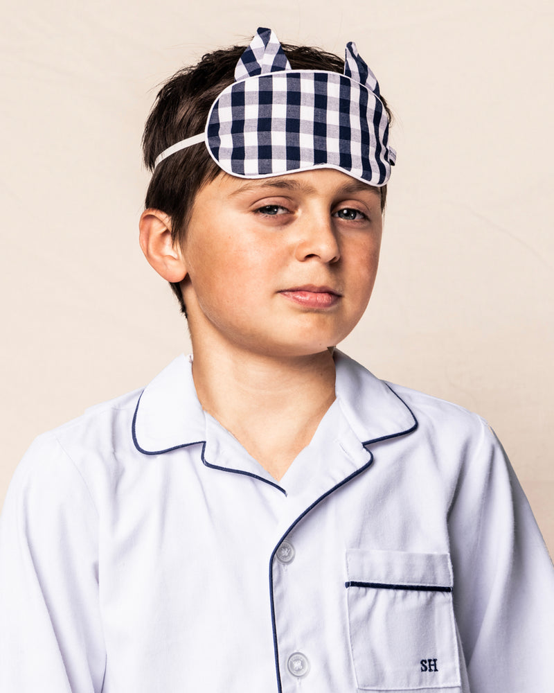 Children's Navy Gingham Kitty Sleep Mask