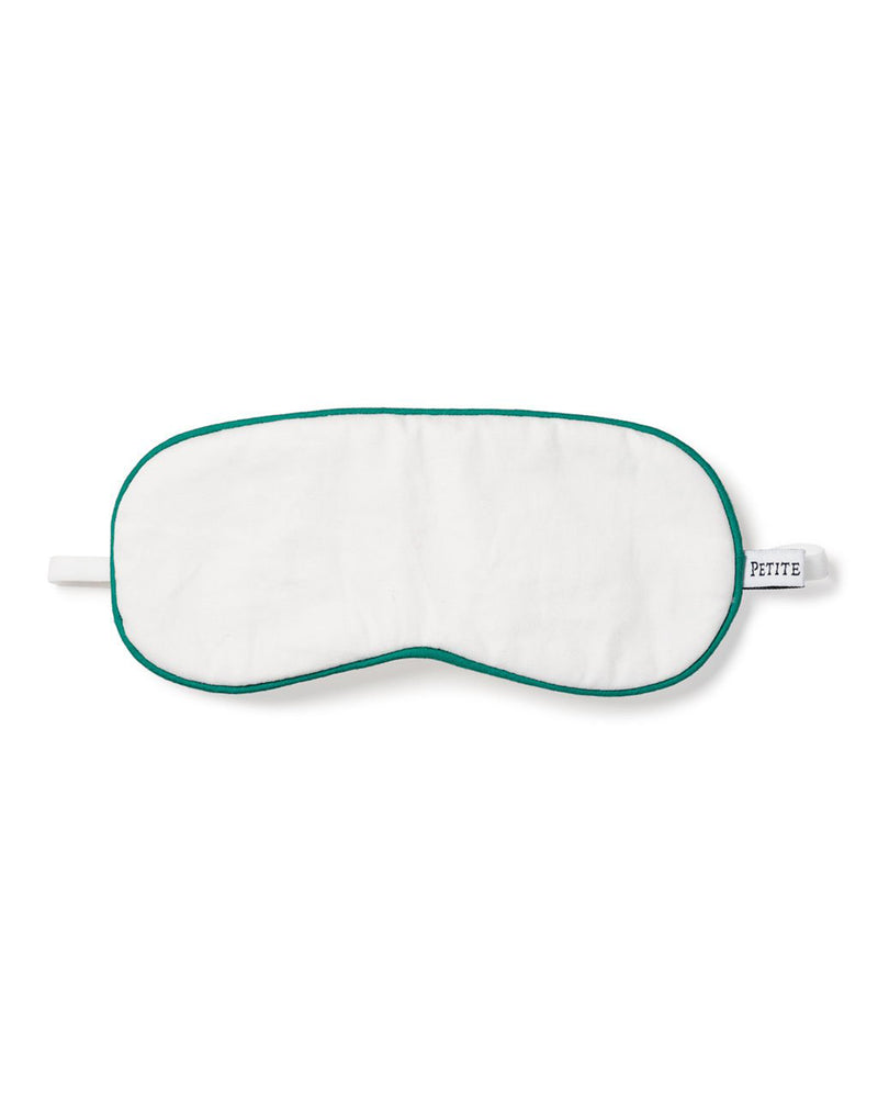 Children's White with Green Piping Traditional Sleep Mask
