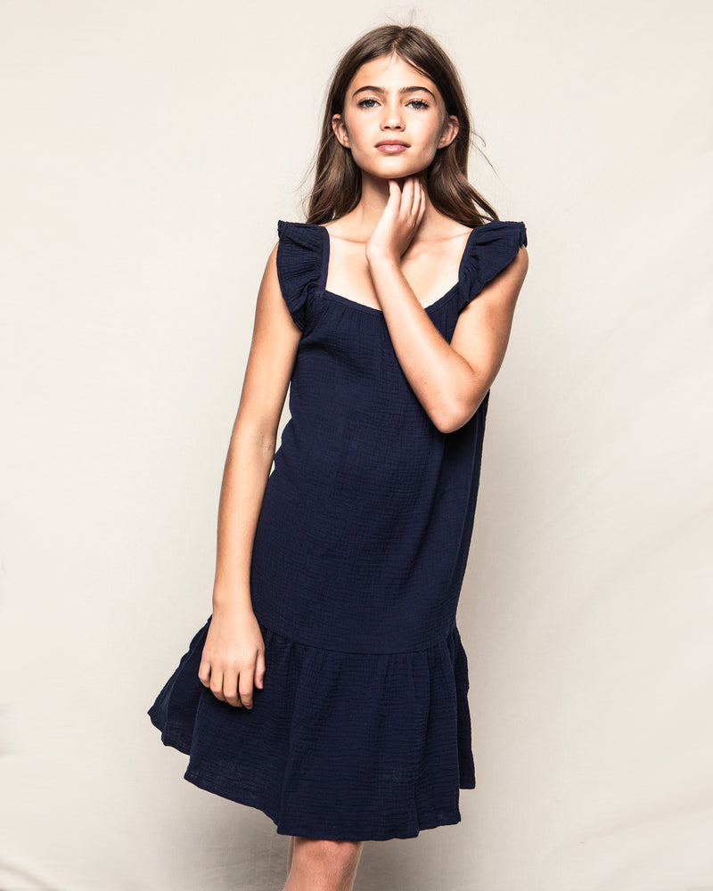 Girls Navy Gauze Celeste Sundress