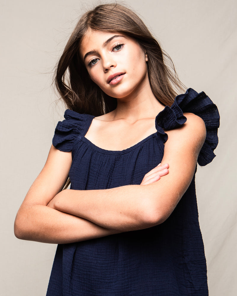 Girls Navy Gauze Celeste Sundress