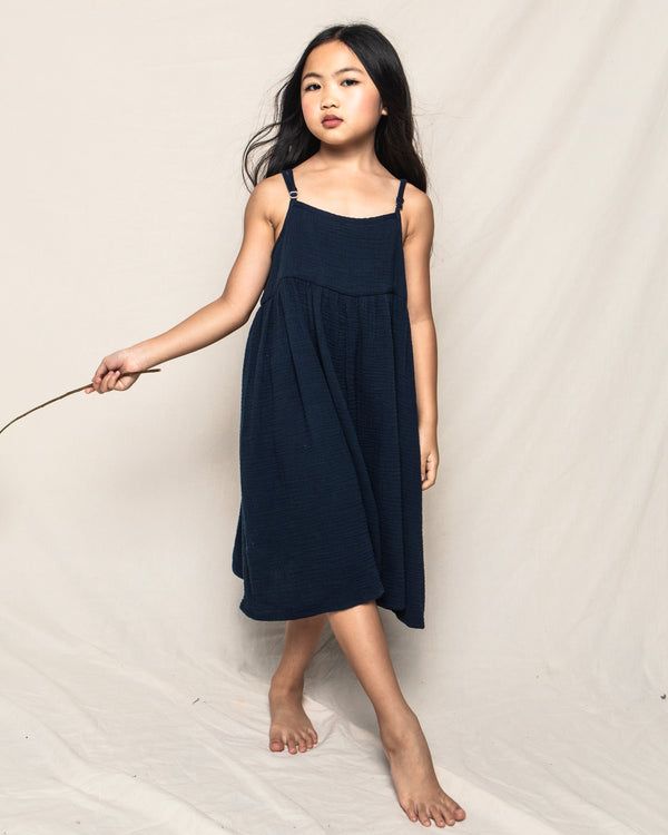 Girl's Gauze Serene Sundress in Navy