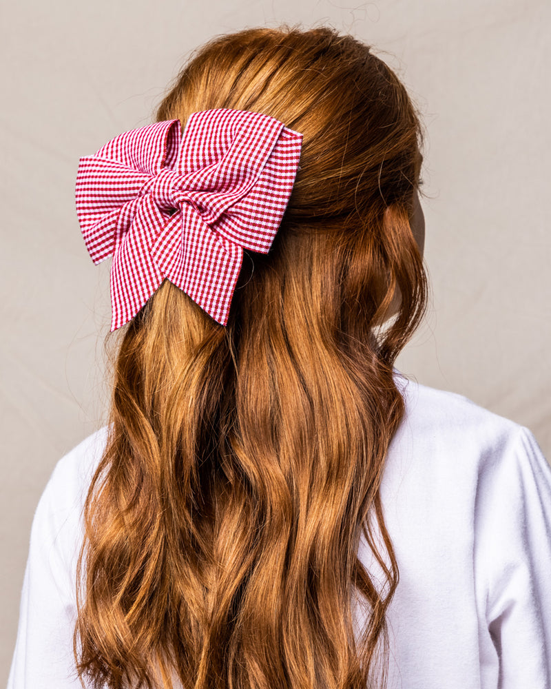 Red Mini Gingham Hair Bows