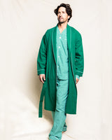 Men's Forest Green Flannel Robe with White Piping