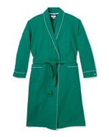 Men's Forest Green Flannel Robe with White Piping