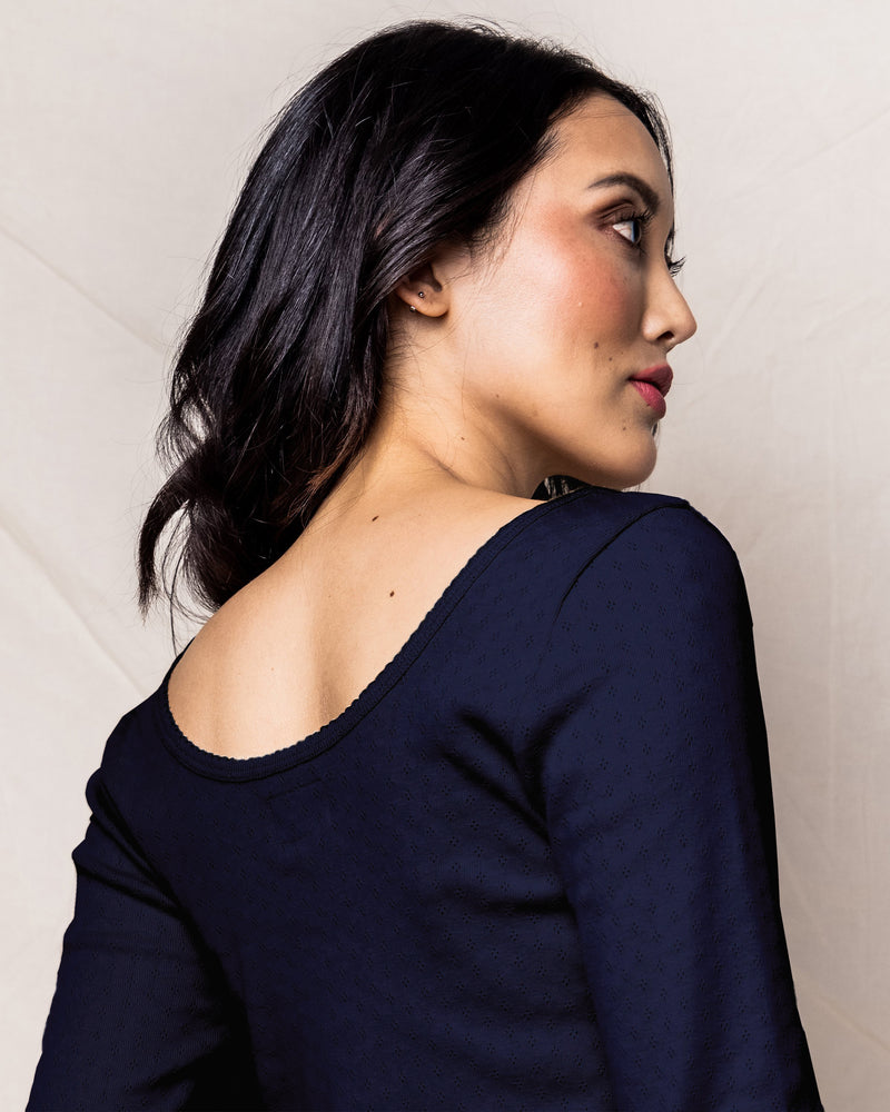Navy Long Sleeve Pointelle Top
